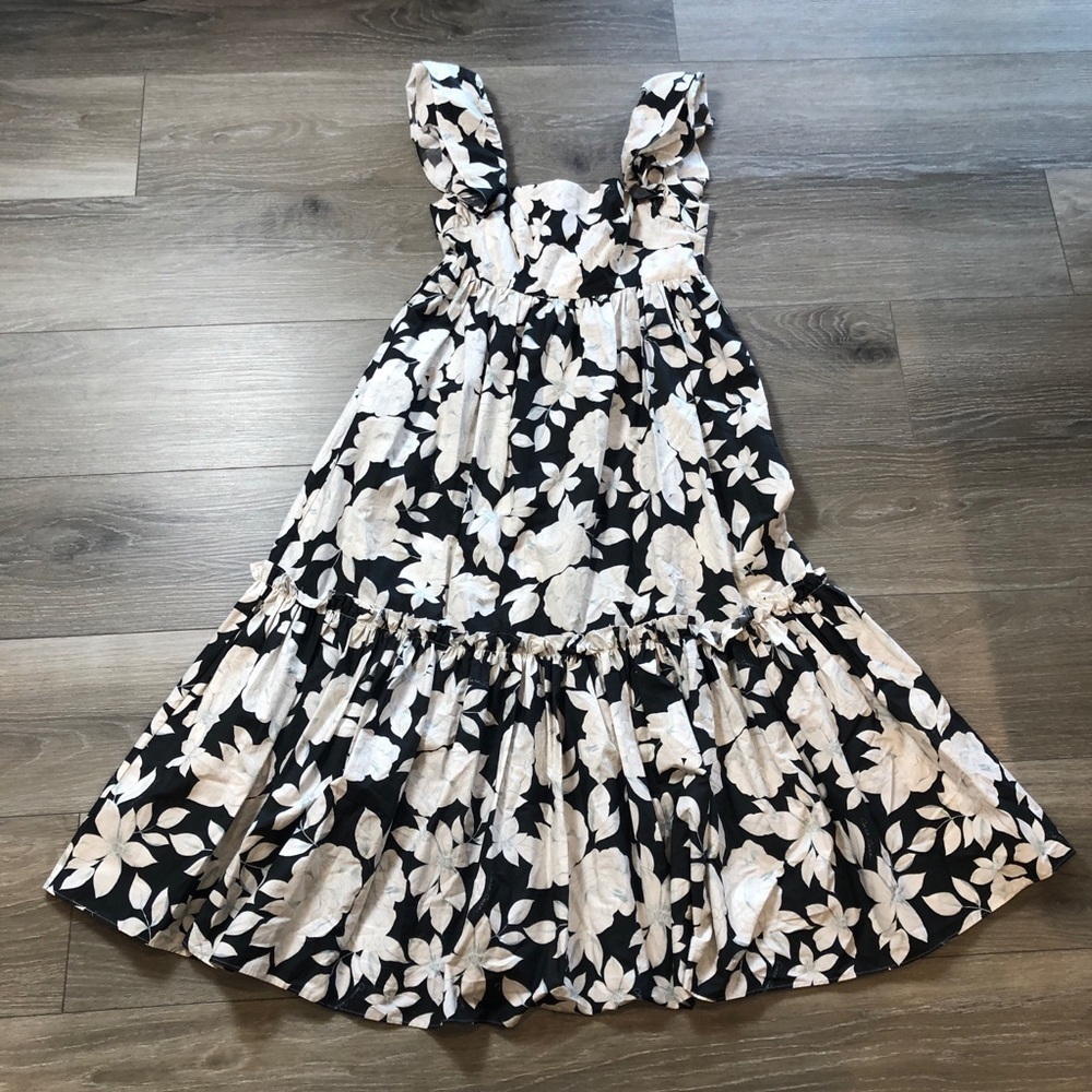 Cara Cara Darby Black Graphic Floral Midi Dress Womens Size XS NWT - Picture 2 of 11